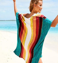 Load image into Gallery viewer, Rainbow Strips Loose Knitting Hollow Beach Blouses Bikinis
