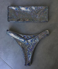 Load image into Gallery viewer, Black Grey Sequins Leather Sexy Swimsuit Bikini
