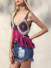 Load image into Gallery viewer, Hand-knitted Knitted Vest Hit Color Hook Flower Tassel Vest Female
