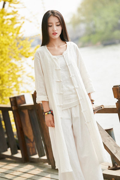 Linen Cotton Solid Color Vintage Outwear Cardigan