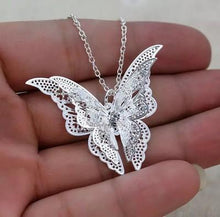 Load image into Gallery viewer, Silver Plated Openwork Butterfly Diamondd Wings Necklace
