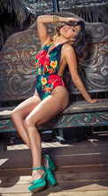 Load image into Gallery viewer, Flower Pattern All In One Floral Print Vintage Backless Monokini
