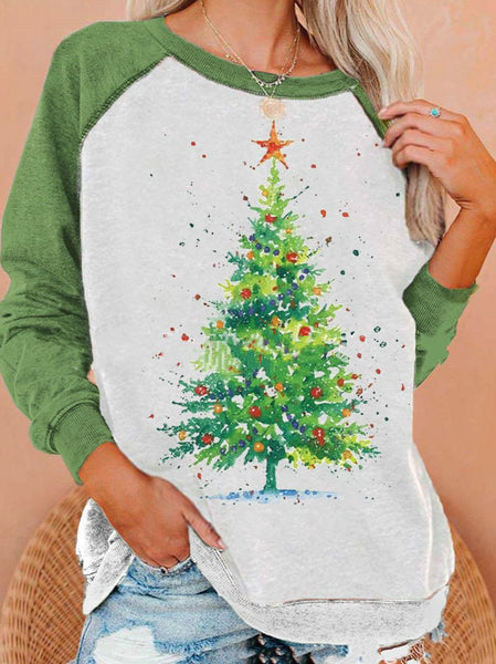 Ladies Christmas Tree Print Sweatshirt