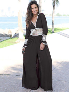 Chiffon Long Sleeves Wide Leg Long Jumpsuits