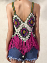 Load image into Gallery viewer, Hand-knitted Knitted Vest Hit Color Hook Flower Tassel Vest Female
