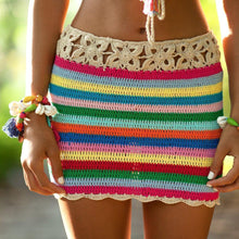 Load image into Gallery viewer, Colorful Stripes Hand Hook Beach Sexy Holiday Sunscreen Top Shorts Skirt Suit
