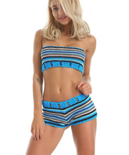 Load image into Gallery viewer, Colorful Stripes Hand Hook Beach Sexy Holiday Sunscreen Top Shorts Skirt Suit
