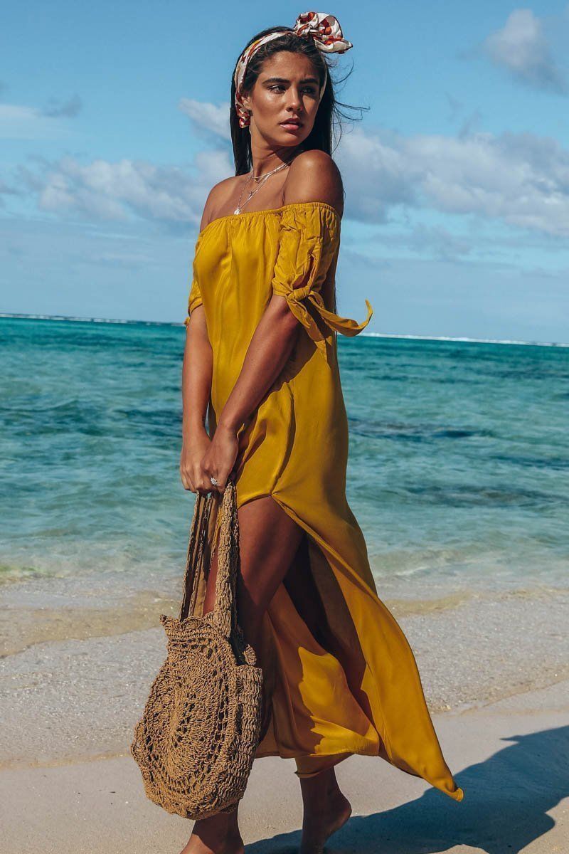 Sexy Off-The-Shoulder Solid Color Irregular Split Beach Dress – bohofan