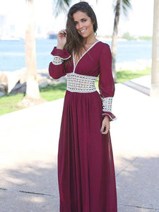 Chiffon Long Sleeves Wide Leg Long Jumpsuits