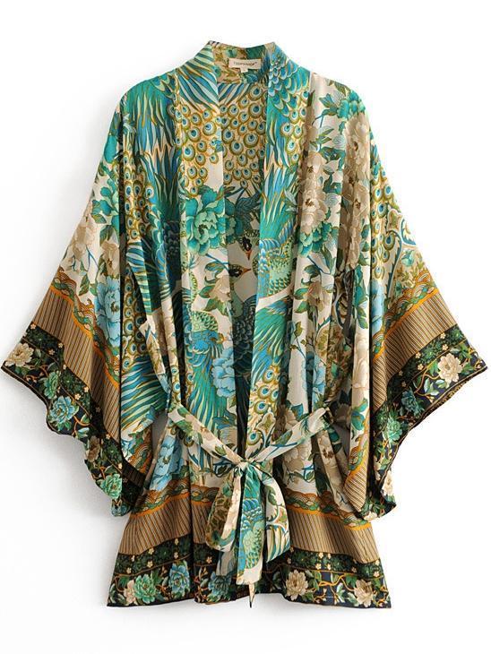 Bohemian Print Retro Loose Sleeves Tie Cardigan Kimono Sun Protection Shirt