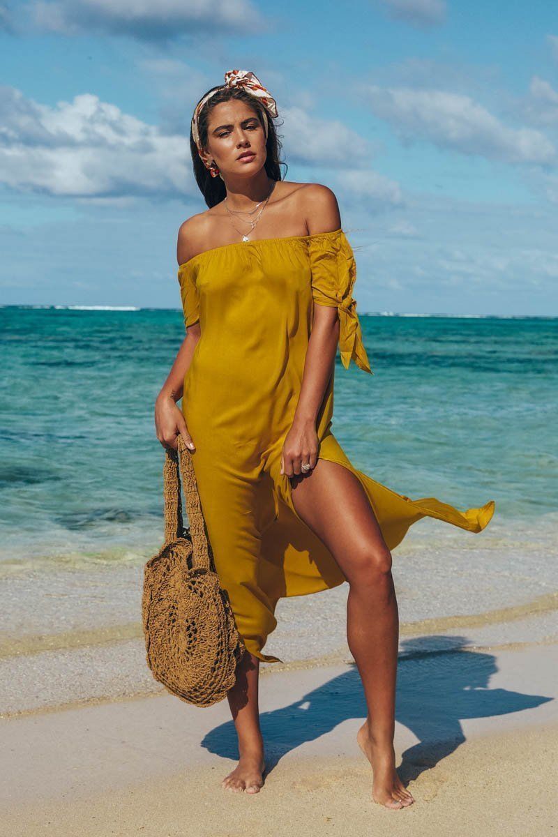 Sexy Off-The-Shoulder Solid Color Irregular Split Beach Dress – bohofan