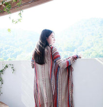 Load image into Gallery viewer, Ethnic Bohemian Striped Long Sleeve Tassel Knitted Cardigan Sweater
