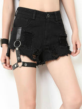 Load image into Gallery viewer, Sexy Rivet Ring Harness Band Decoration Casual Summer Jeans Shorts Girls Black Shorts
