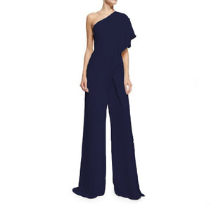 Solid Color One Shoulder Wide Leg Pants Jumpsuit