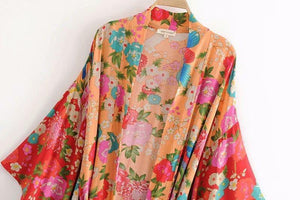 Bohemian Flower Print Kimono Tie Shawl