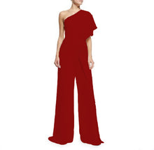 Load image into Gallery viewer, Solid Color One Shoulder Wide Leg Pants Jumpsuit
