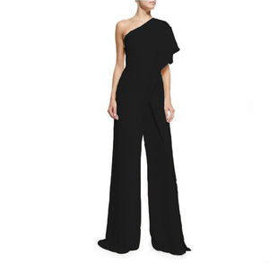 Solid Color One Shoulder Wide Leg Pants Jumpsuit