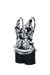 Conservative Large Size Split Flat Angle Print Swimsuit