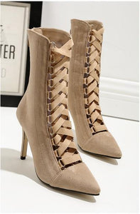 Solid Color Autumn High Heel Bandage Shoes