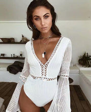 Load image into Gallery viewer, Lace Trumpet Sleeves Vacation Seaside Swimwear Jumpsuit
