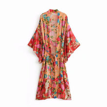 Load image into Gallery viewer, Bohemian Flower Print Kimono Tie Shawl
