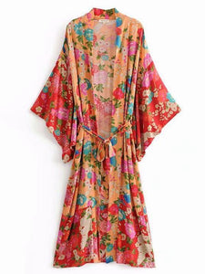 Bohemian Flower Print Kimono Tie Shawl