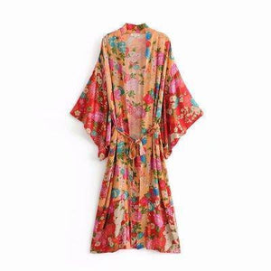 Bohemian Flower Print Kimono Tie Shawl