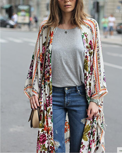 Bohemian Floral Printed Long Large Shawl Capes Coat