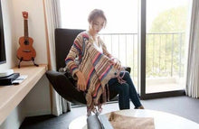 Load image into Gallery viewer, Ethnic Bohemian Striped Long Sleeve Tassel Knitted Cardigan Sweater
