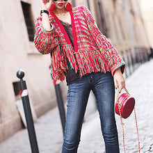 Load image into Gallery viewer, Loose hand-woven rainbow fringed knitted cardigan autumn and winter short sweater coat
