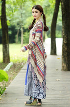 Load image into Gallery viewer, Ethnic Bohemian Striped Long Sleeve Tassel Knitted Cardigan Sweater
