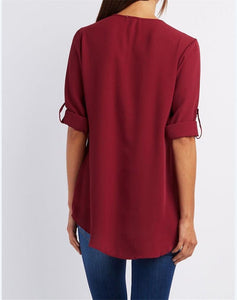 Solid Color V Neck Summer T Shirt Blouse