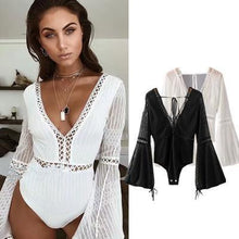 Load image into Gallery viewer, Lace Trumpet Sleeves Vacation Seaside Swimwear Jumpsuit
