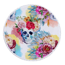 Load image into Gallery viewer, Boho Skull Floral Print Round Yoga Mat Print Tassel Summer Beach Towel
