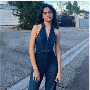 Denim Sleeveless Zipper Jumpsuit Romper