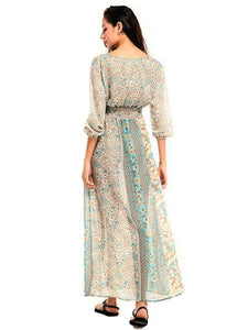 Attractive Bohemia 3/4 Sleeve Front Split Beach Dress Maxi Dress