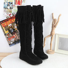 Load image into Gallery viewer, Hot sequined four seasons universal sleeve flat Fringed large yards female boots
