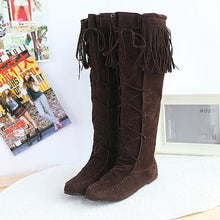 Load image into Gallery viewer, Hot sequined four seasons universal sleeve flat Fringed large yards female boots
