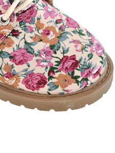Women Floral Martin Low-heel Boots Shoes