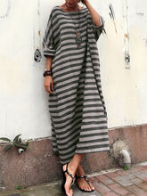 Load image into Gallery viewer, Casual Oversized Striped Round Neck Pocket Long Dress
