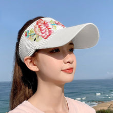 Load image into Gallery viewer, Sunshade Hat Women&#39;s Spring and Summer National Embroidered Sunscreen Baseball Cap Outdoor Empty Top Sun Hat
