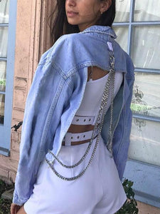 Cropped Backless Iron Chain Denim Outwears