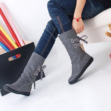 Load image into Gallery viewer, Big Size Pure Color Lace Up Mid Calf Flat Knight Boots

