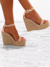 Load image into Gallery viewer, Fashion Wedge High-heel Solid Color Weaving Sandal Shoes
