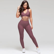 Load image into Gallery viewer, Jacquard Yoga Fitness Pants Suit Yoga Suit Sports Running Suit Women
