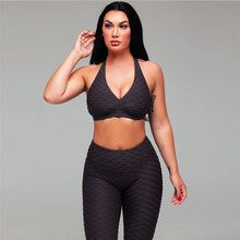 Load image into Gallery viewer, Jacquard Yoga Fitness Pants Suit Yoga Suit Sports Running Suit Women
