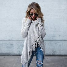 Load image into Gallery viewer, Knit Long Sleeve Tassel Irregular Sweater
