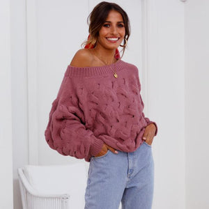 Solid Color Off The Shoulder Loose Casual Knit Sweater