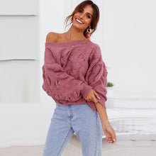 Load image into Gallery viewer, Solid Color Off The Shoulder Loose Casual Knit Sweater
