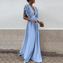 Load image into Gallery viewer, Solid Color Deep V Neck Backless Maxi Dress
